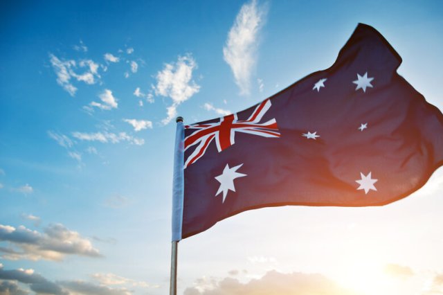 Waving Australia flag in the air