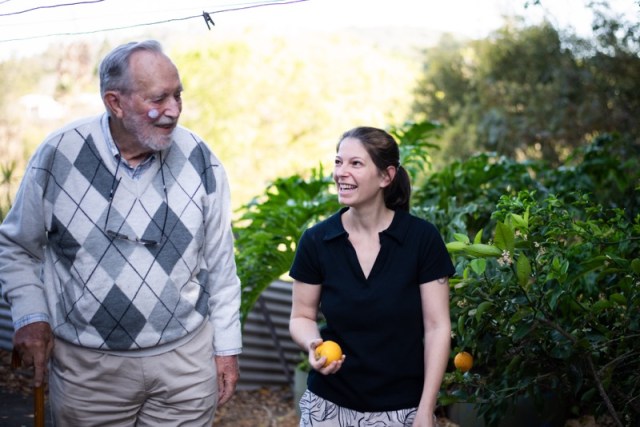 Roger Manby and careworker Charlotte Arneault
